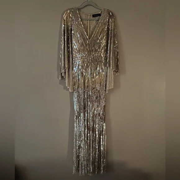 green emerald velvet dress Cairo Sequin Gown with Sheer Cape main image 0